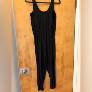 Vince Womens Classic Black Silk Minimal Sleeveless Drawstring Waist Jumpsuit